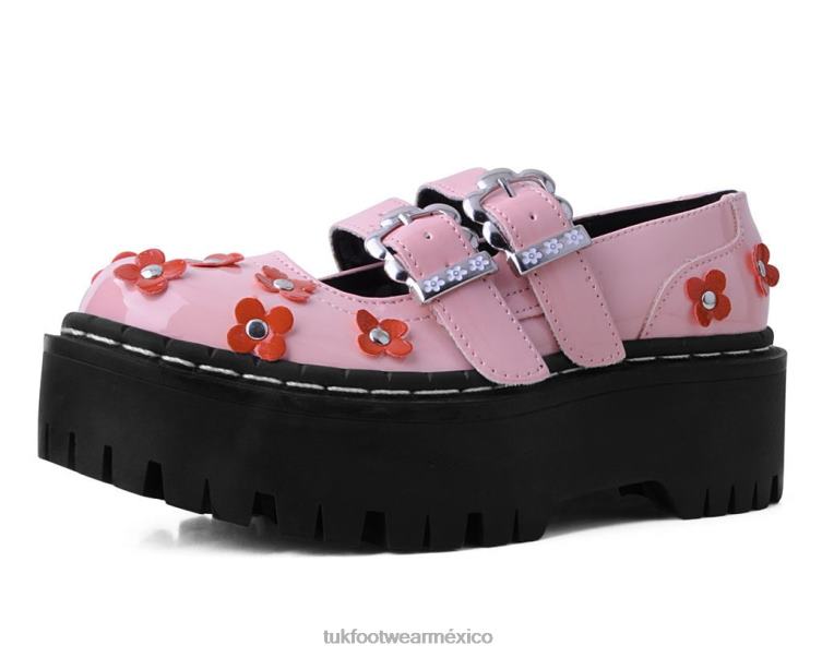 mx T.U.K. Footwear mujer Mercedita de dos pisos con flores charol rosado rojo 6ZJ4Z152 calzado