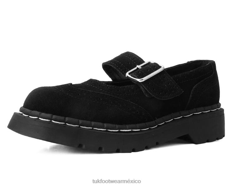 mx T.U.K. Footwear mujer merceditas brogue de ante negro 6ZJ4Z173 calzado