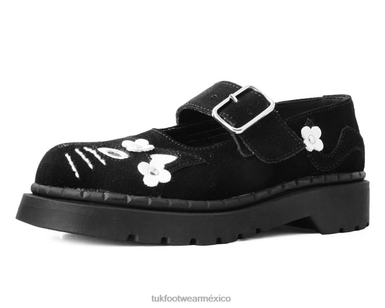 mx T.U.K. Footwear mujer merceditas gamuza gatito flor blanco negro 6ZJ4Z172 calzado